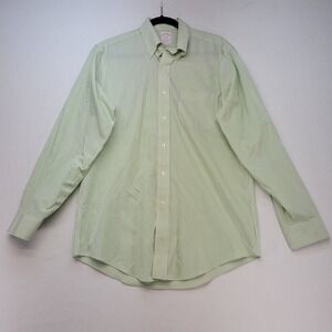 Brooks Brothers Button Down Shirt Mens 15-34 Green Striped Madison Supima Cotton